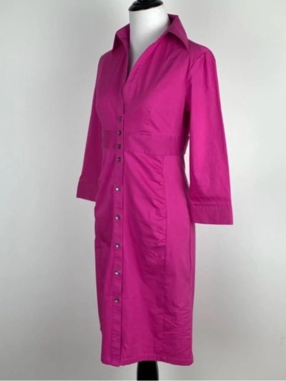 Express Bright Fuchsia Button-Front Midi Shirt Dress